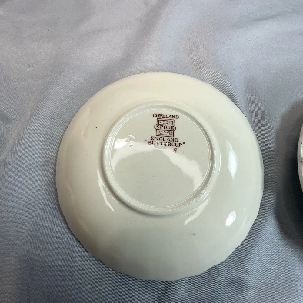 Spode Buttercup Teacup Saucer Set‎ Copeland England Scalloped Floral Old Mark